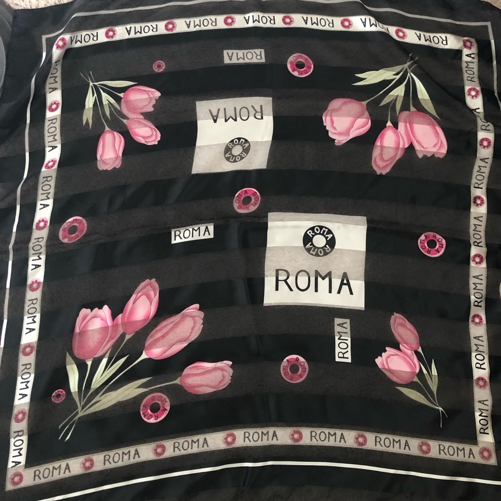 Roma Black and Pink Floral Scarf